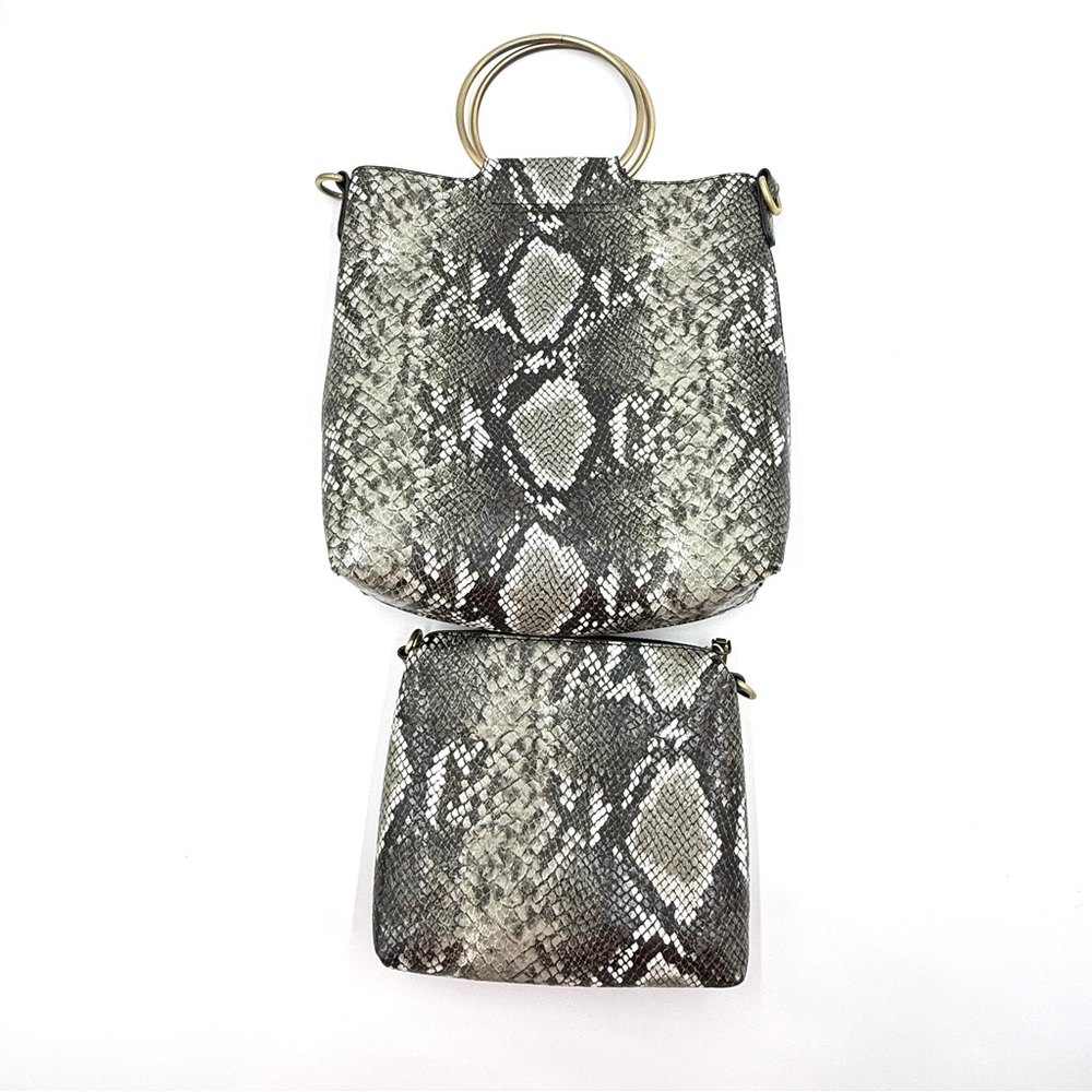 Stylish Gray & Black Faux Snakeskin Tote w/Pouch(B0002)